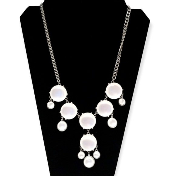 22.5" Silver Tone Moonstone Lucite Statement Necklace - Picture 2 of 6